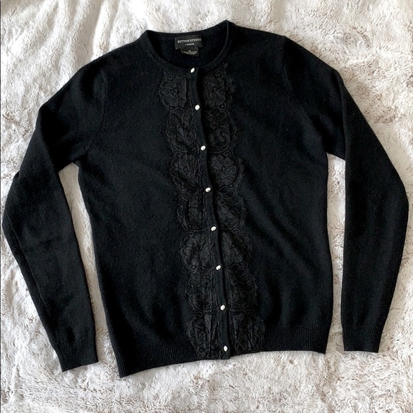 Sutton Studio Sweaters - Lace trim cashmere sweater cardigan